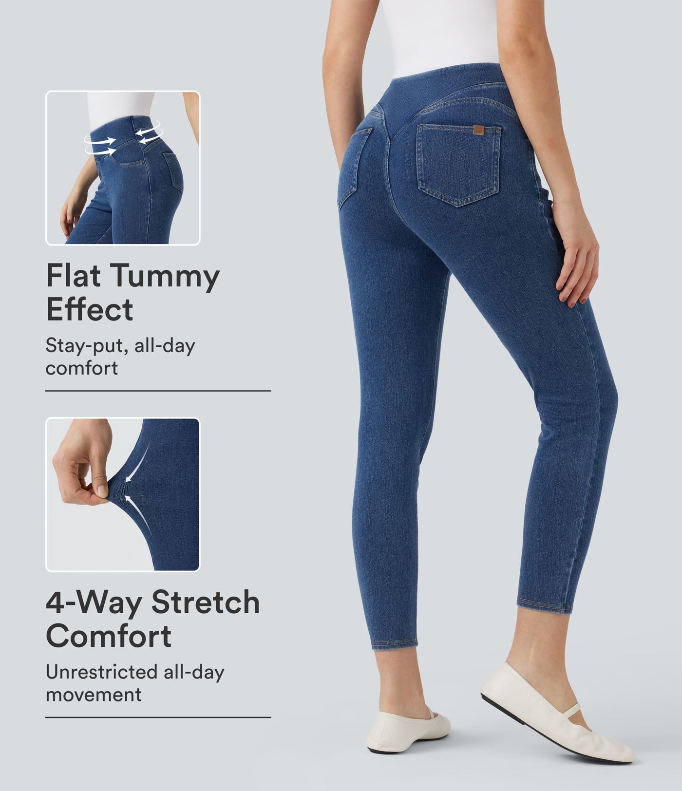 Halara Flex™ SoCinched legíny s vysokým pasem, které formují břicho a zvedají zadek, džínového vzhledu, volnočasové, s kapsami Halara Flex™ SoCinched legíny s vysokým pasem, které formují břicho a zvedají zadek, džínového vzhledu, volnočasové, s kapsami