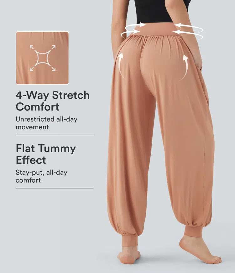 Peach Bloom High Waisted Tummy Control Yoga Baggy Joggers with Pockets / 1