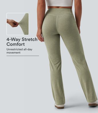 Mid Rise Heathered Casual Bootcut Pants