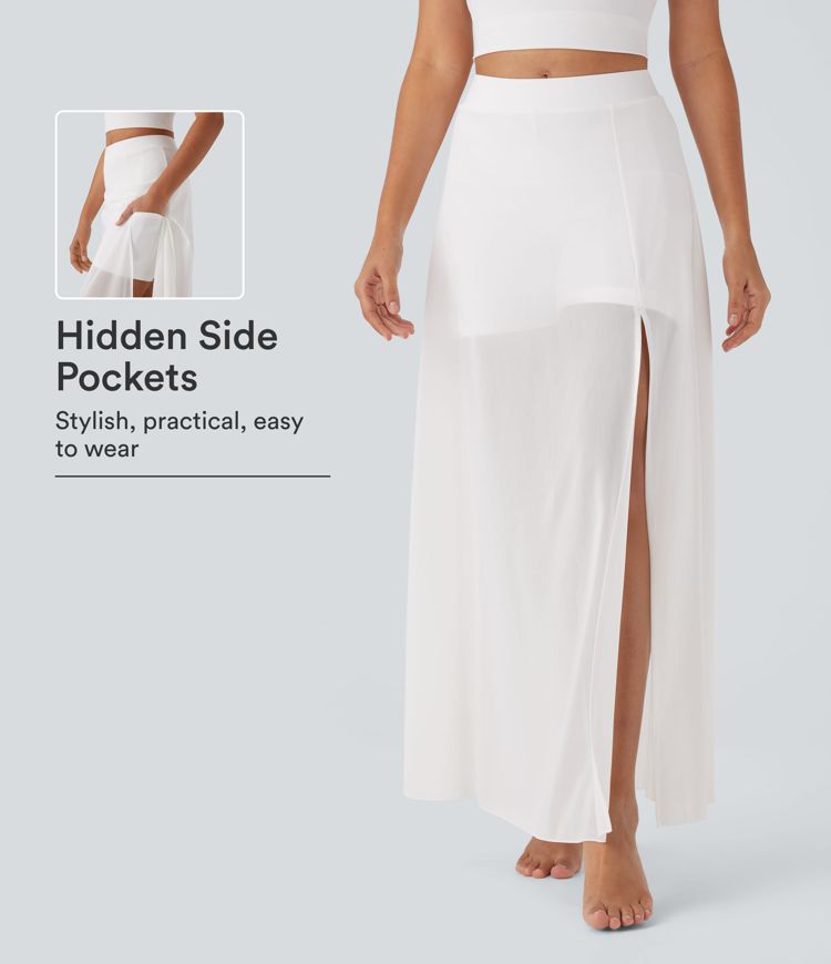 Mid Rise 2-in-1 Maxi Dance Skirt with Pocket Mid Rise 2-in-1 Maxi Dance Skirt with Pocket