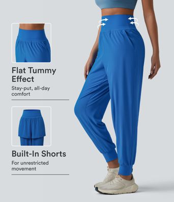 High Waisted Tummy Control 2-in-1 Perforated Quick Dry Running Joggers with Pockets