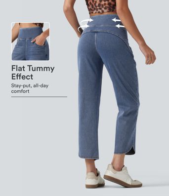 Halara Flex™ High Waisted Tummy Control Curved Hem Skinny Casual 7/8 Jeans with Pockets
