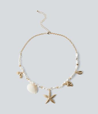 Starfish and Shell Pendant Pearls Necklace