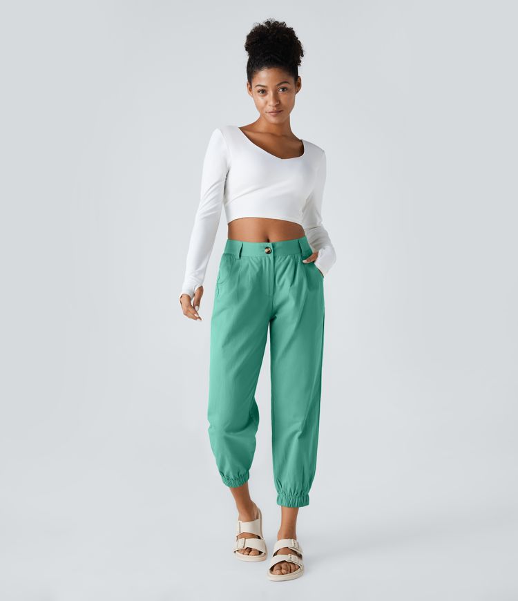 Mid Rise Casual Joggers with Pockets