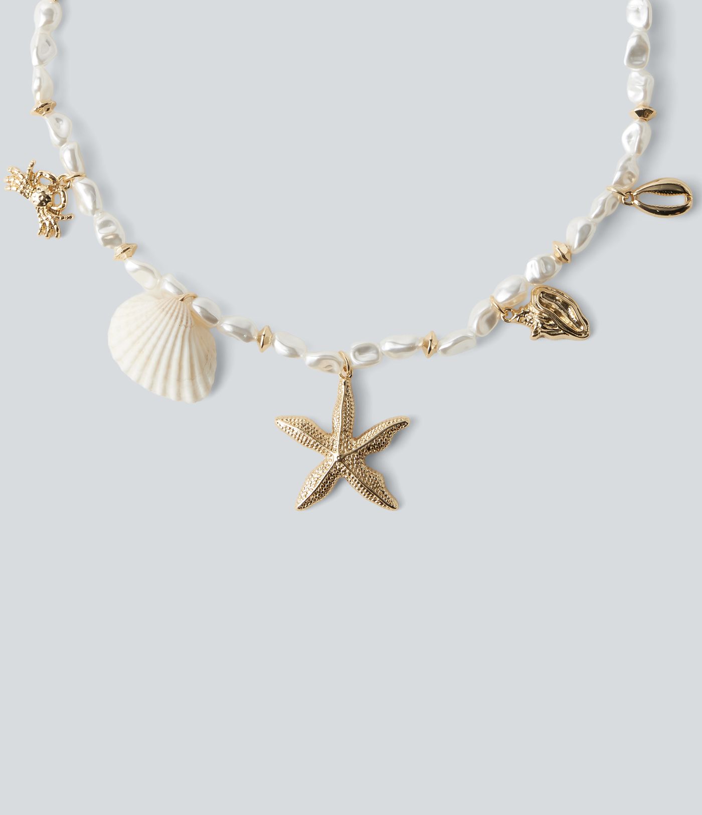 Starfish and Shell Pendant Pearls Necklace