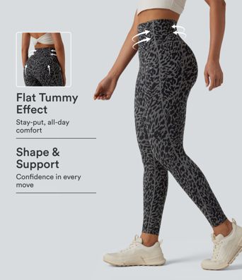 Halara UltraSculpt™ Leopard Print High Waisted Tummy Control Shaping Running 7/8 Leggings with Pockets
