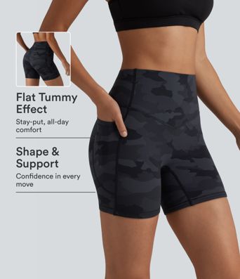 Halara UltraSculpt™ Camo Print High Waisted Tummy Control Training Biker Shorts 5'' with Pockets Halara UltraSculpt™ Camo Print High Waisted Tummy Control Training Biker Shorts 5'' with Pockets
