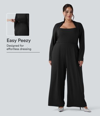 Plus Size Long Sleeve Wide Leg Jumpsuit with Pockets-Easy Peezy Edition