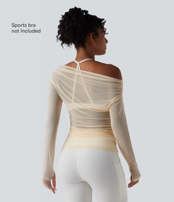 One Shoulder Long Sleeve Thumb Hole Mesh Yoga Sports Top One Shoulder Long Sleeve Thumb Hole Mesh Yoga Sports Top