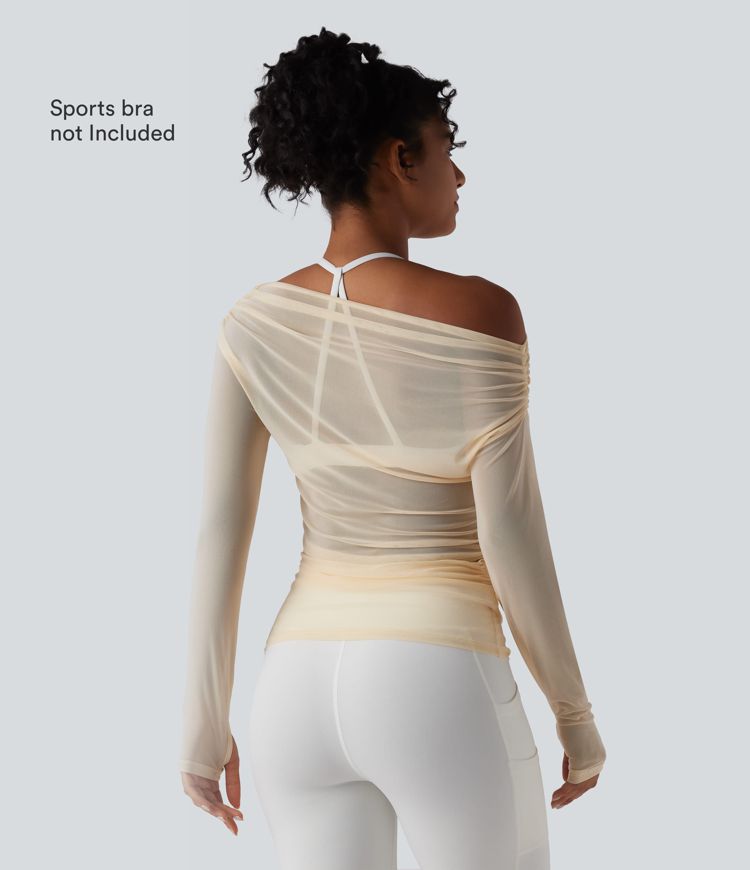 One Shoulder Long Sleeve Thumb Hole Mesh Yoga Sports Top One Shoulder Long Sleeve Thumb Hole Mesh Yoga Sports Top