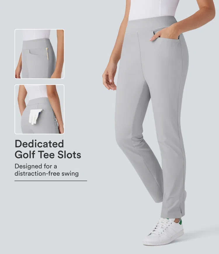 Quiet Gray Mid Rise Pockets Tapered Quick Dry Golf Pants-Golf Tee Pocket-UPF40+ / 1