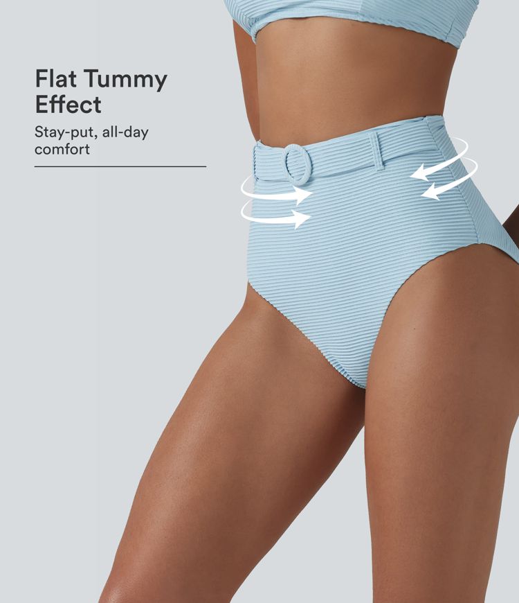 Braguita de bikini de talle alto con control de vientre, a rayas y con brillo Braguita de bikini de talle alto con control de vientre, a rayas y con brillo