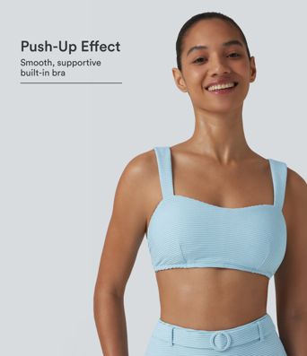 Push-Up Square Neck Stripes Sparkle Bikini Top Swimsuit