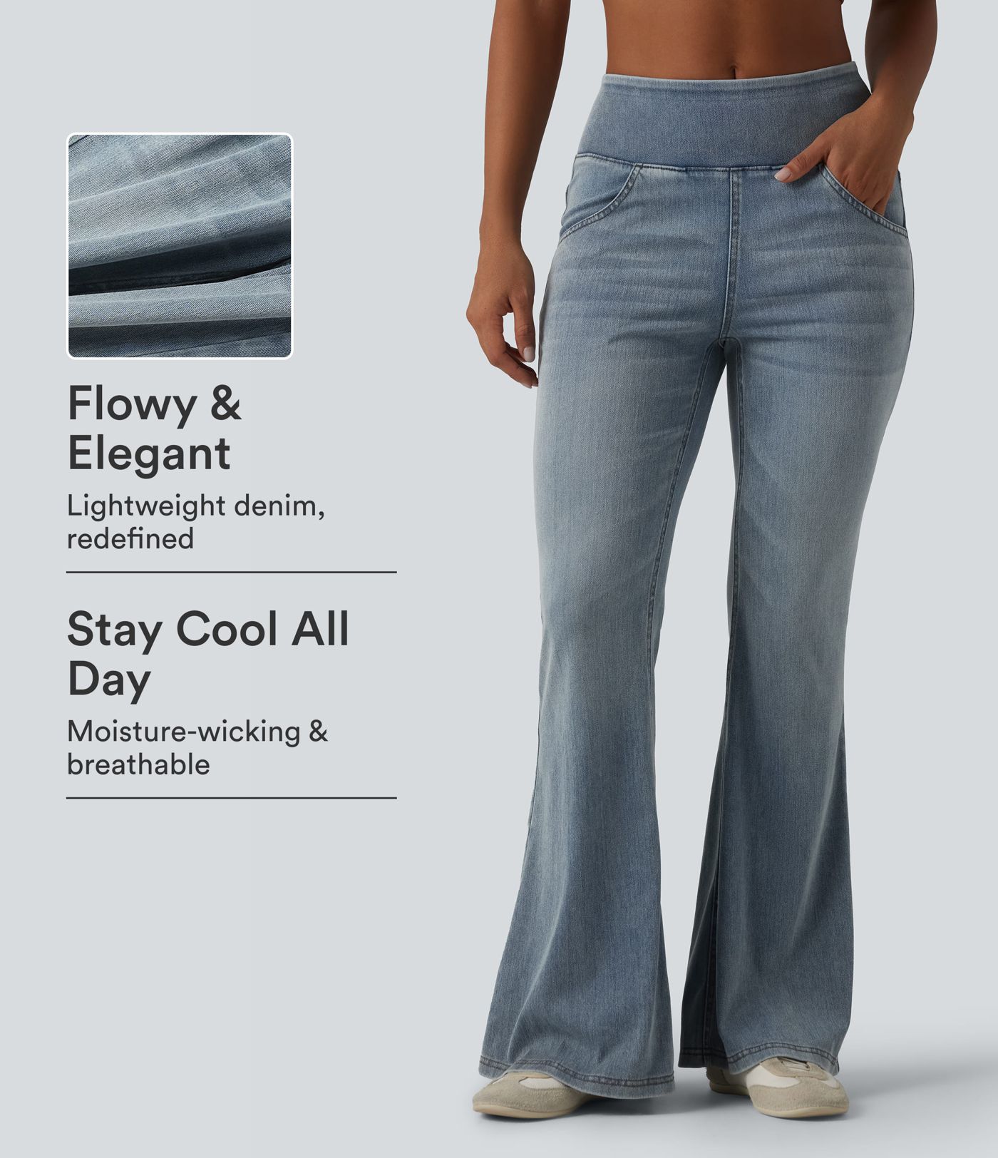 Halara Flex™ Mid Rise Draped Lyocell Washed Flare Casual Jeans with Pockets Halara Flex™ Mid Rise Draped Lyocell Washed Flare Casual Jeans with Pockets