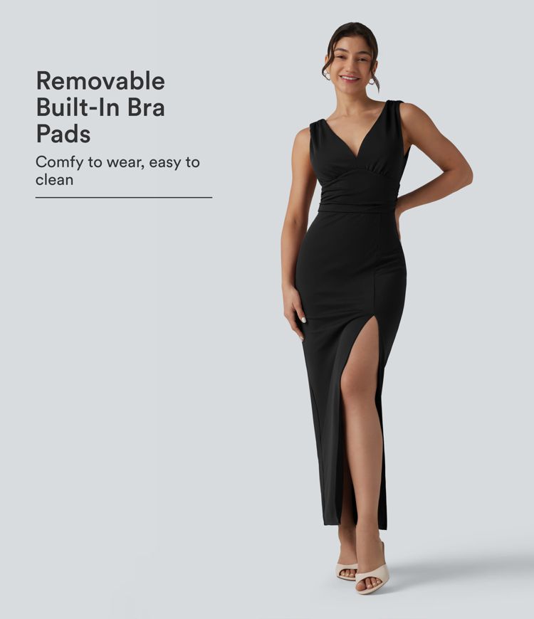 Halara V Neck Built-in Bra Bodycon Maxi dress Casual dress - Black - S slip dress Beach dress ruched dress halter dress exercise dress Halara V Neck Built-in Bra Bodycon Maxi dress Casual dress - Black - S slip dress Beach dress ruched dress halter dress exercise dress