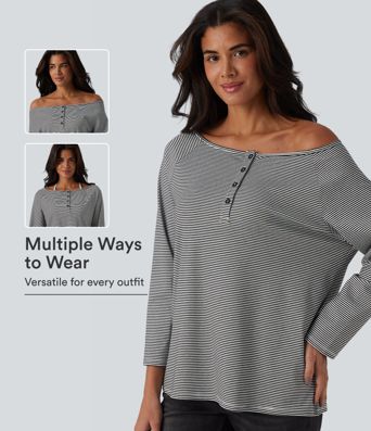 Ribbed Knit One-shoulder Long Sleeve Stripes Relaxed Casual Top Ribbed Knit One-shoulder Long Sleeve Stripes Relaxed Casual Top