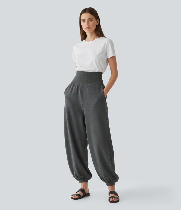 High Waisted Tapered Casual Sweatpants with Pockets