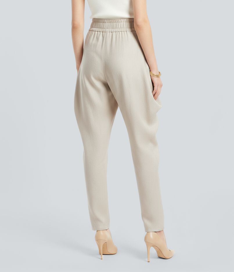Mid Rise Casual Cowl Tapered Pants with Pockets