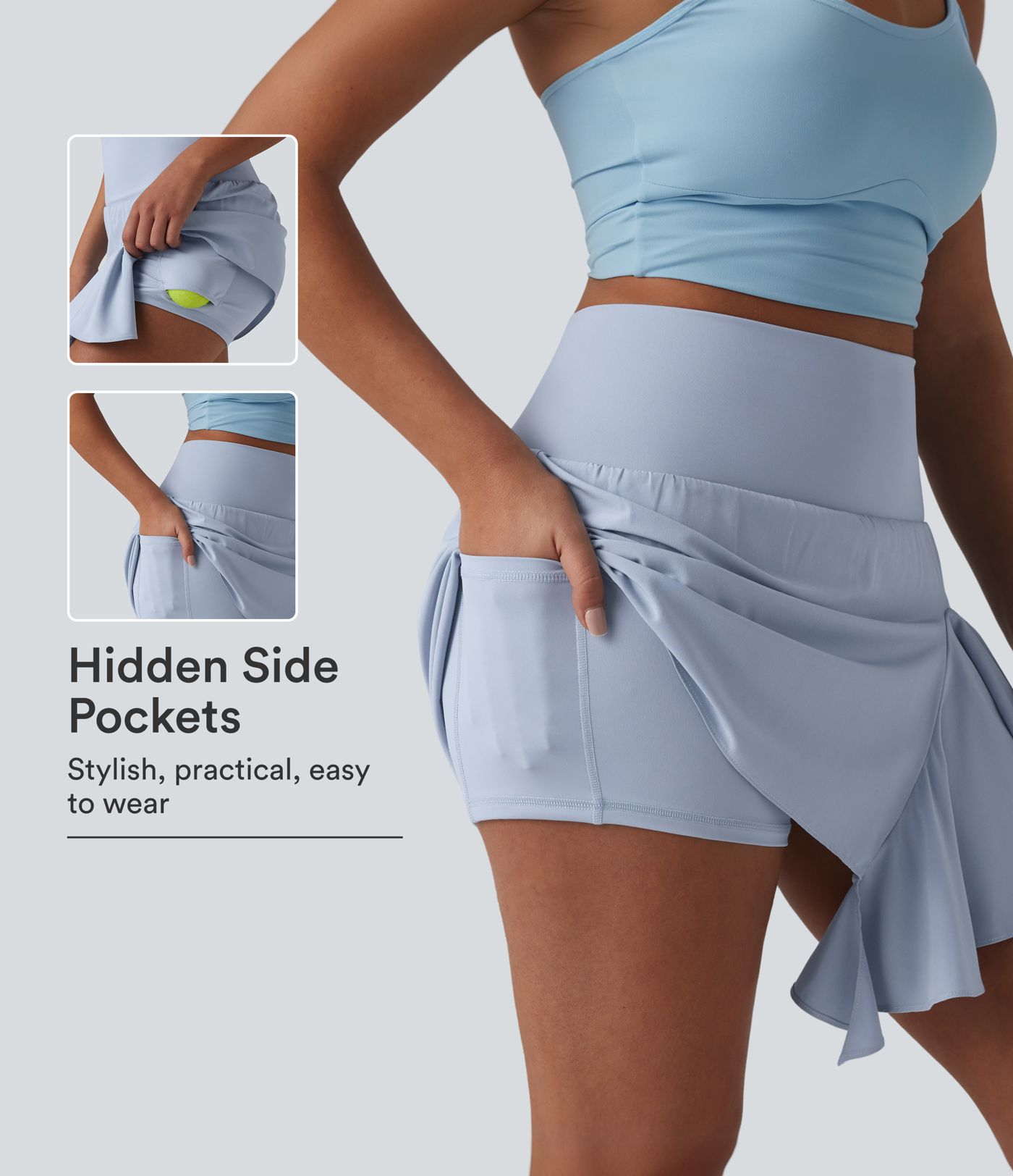 Breezeful™ High Waisted Ruffle 2-in-1 Quick Dry Mini Dance Skirt with Pockets