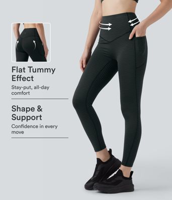 High Waisted Tummy Control Stripe Yoga Leggings with Pockets High Waisted Tummy Control Stripe Yoga Leggings with Pockets