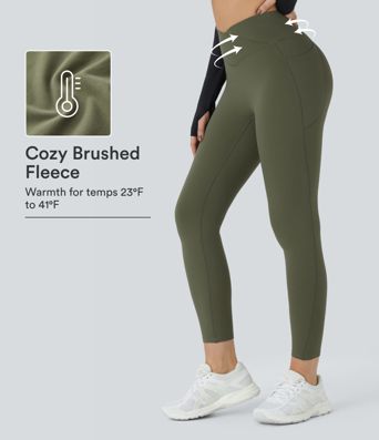 SoftlyZero™ Plush Thermal High Waisted Crossover Pocket Yoga Leggings SoftlyZero™ Plush Thermal High Waisted Crossover Pocket Yoga Leggings