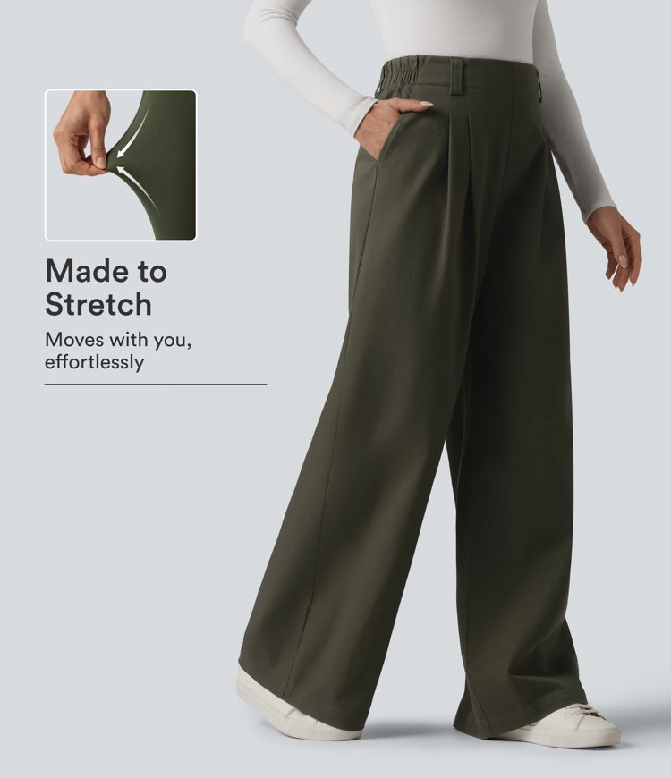 Pantalon chino baggy en coton à taille haute, style workwear, avec poches Pantalon chino baggy en coton à taille haute, style workwear, avec poches
