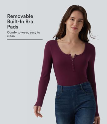 T-shirt slim décontracté à manches longues et col henley côtelé