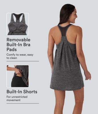 Robe de yoga active mini à col en U avec dos nageur et poche contrastée en maille 2 pièces