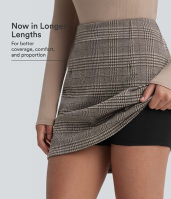 High Waisted 2-in-1 Houndstooth Plaid Mini Work Skirt-Longer Length High Waisted 2-in-1 Houndstooth Plaid Mini Work Skirt-Longer Length
