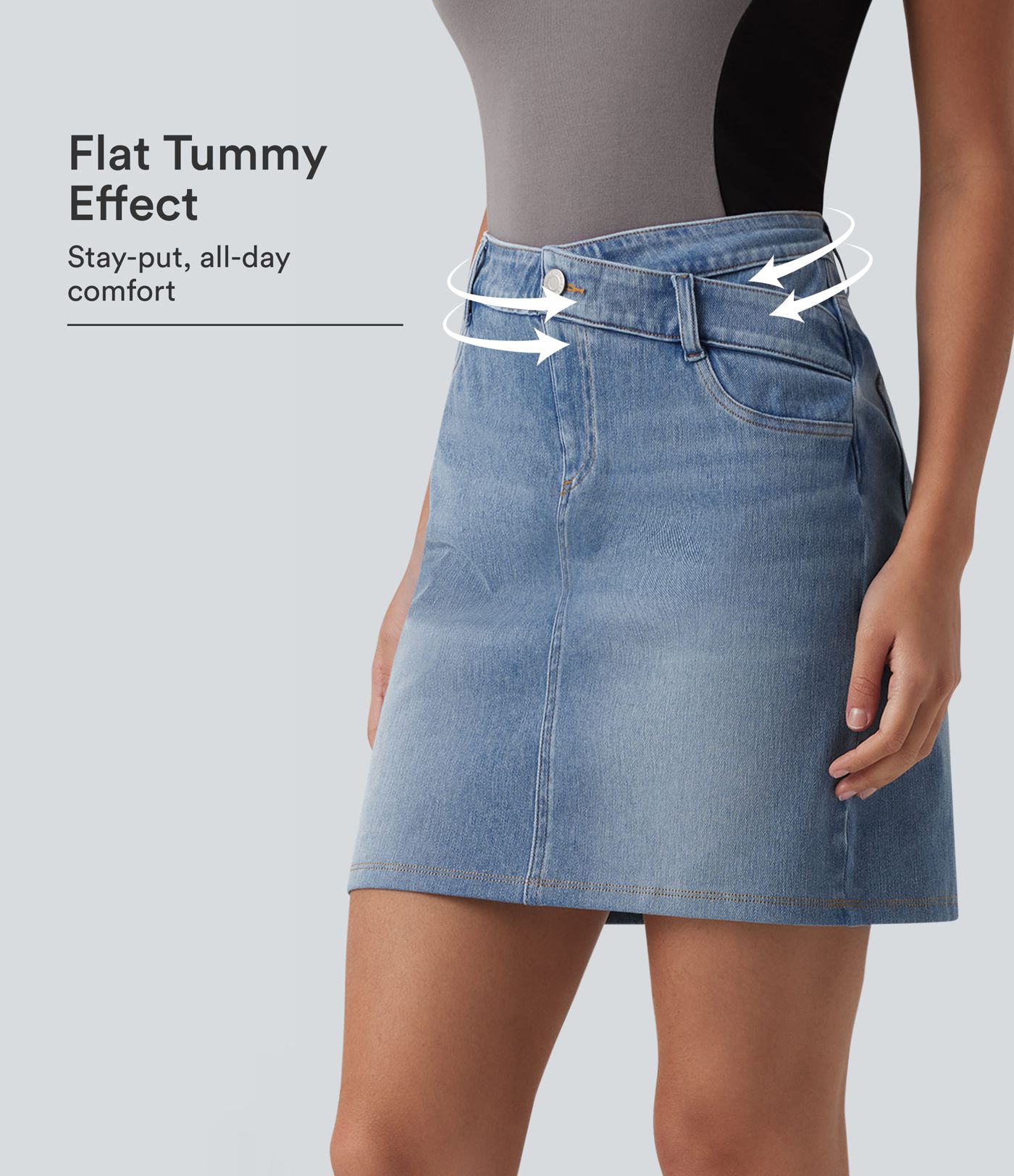 Halara Flex™ Denim Asymmetric Mid Rise Tummy Control Casual Skirt with Pockets Halara Flex™ Denim Asymmetric Mid Rise Tummy Control Casual Skirt with Pockets