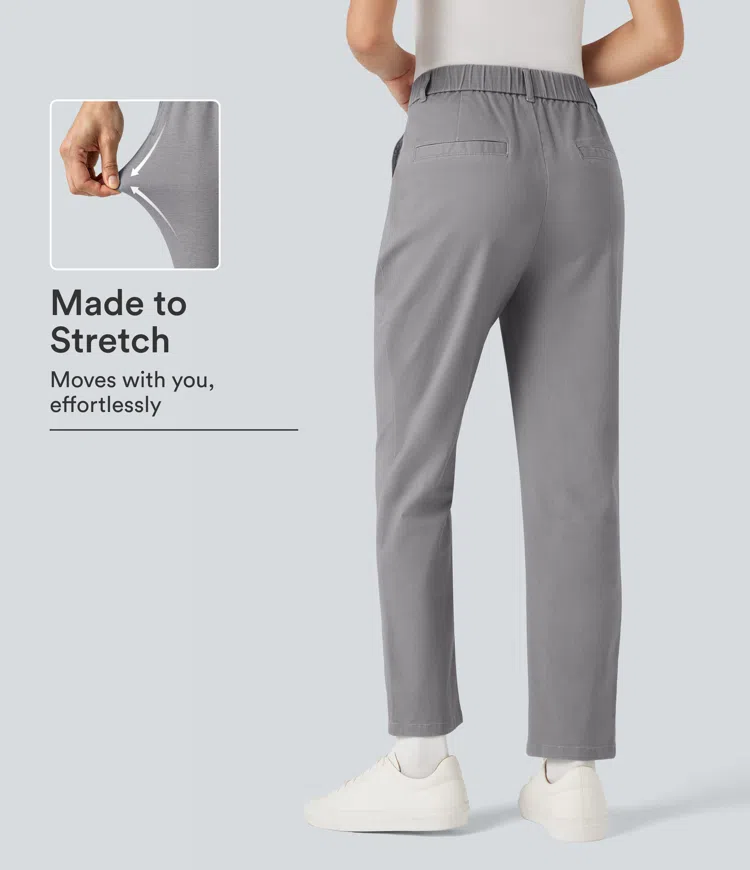 High Waisted Slim Casual Chino Cotton Pants with Pockets
