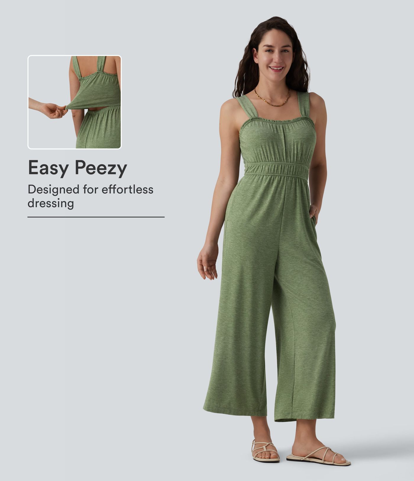 Sleeveless Frill Trim 7/8 Resort Jumpsuit with Pockets-Easy Peezy Sleeveless Frill Trim 7/8 Resort Jumpsuit with Pockets-Easy Peezy