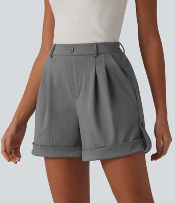 Shorts casuales a rayas de cintura alta 5'' con bolsillos Shorts casuales a rayas de cintura alta 5'' con bolsillos