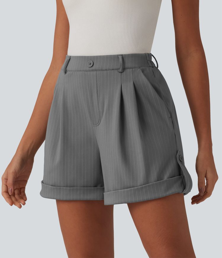Shorts casuales a rayas de cintura alta 5'' con bolsillos Shorts casuales a rayas de cintura alta 5'' con bolsillos