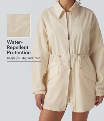 Water Repellent Wear-Resistant Long Sleeve 2-Way Zipper Casual Jacket with Pockets