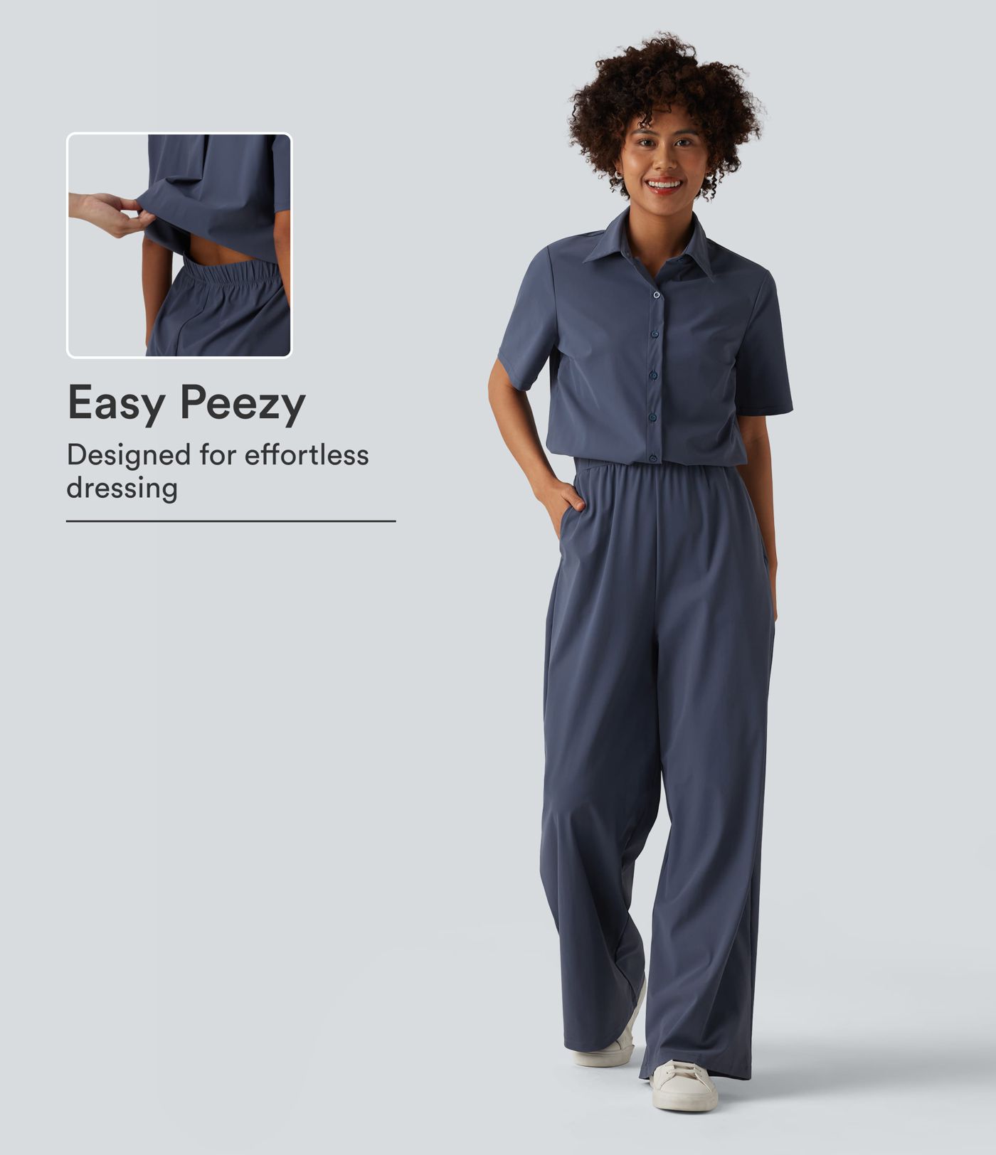 Short Sleeve Work Jumpsuit with Pockets-Easy Pezzy Edition