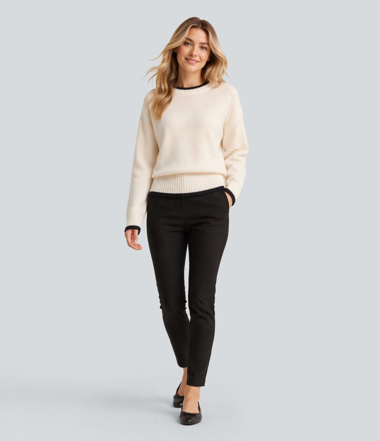 Round Neck Long Sleeve Color Block Casual Sweater