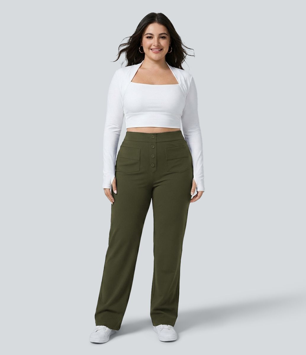 DayStretch - Hose mit hohem Bund, Seitentaschen und geradem Bein - Plus Size