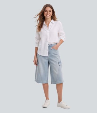 Halara Flex™ Mid Rise Casual Pedal Pusher Baggy Jeans with Pockets