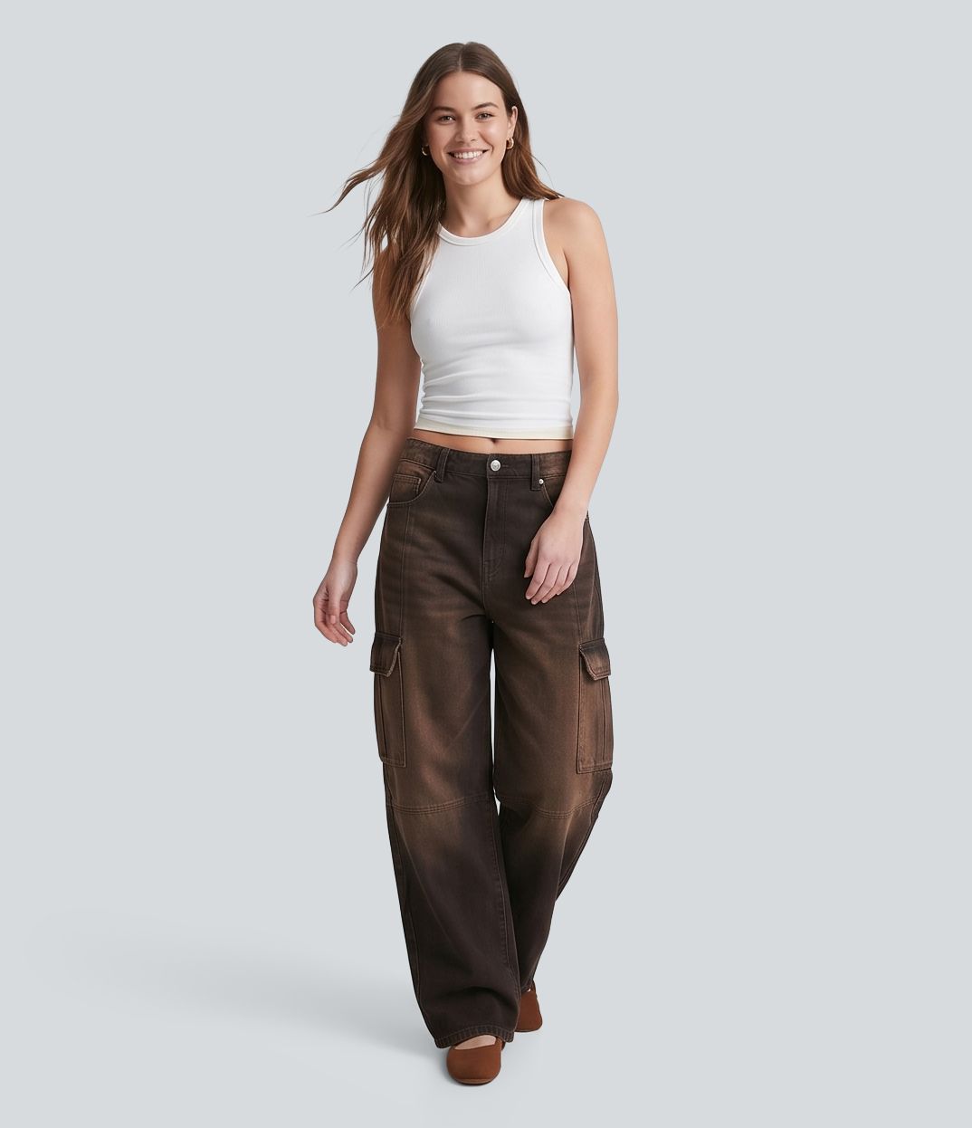 Halara Flex™ Mid Rise Casual Cargo Baggy Jeans with Pockets
