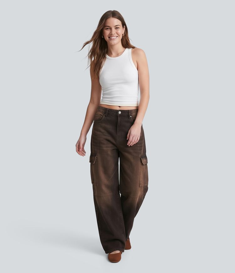 Halara Flex™ Mid Rise Casual Cargo Baggy Jeans with Pockets
