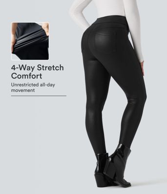 Halara Ultrasculpt™ Faux Leather Shine High Waisted Casual Leggings with Pockets