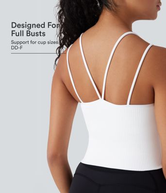Nahtloser Fluss Doppelträger V-Rücken Cropped Running Cami Top D-F Cups