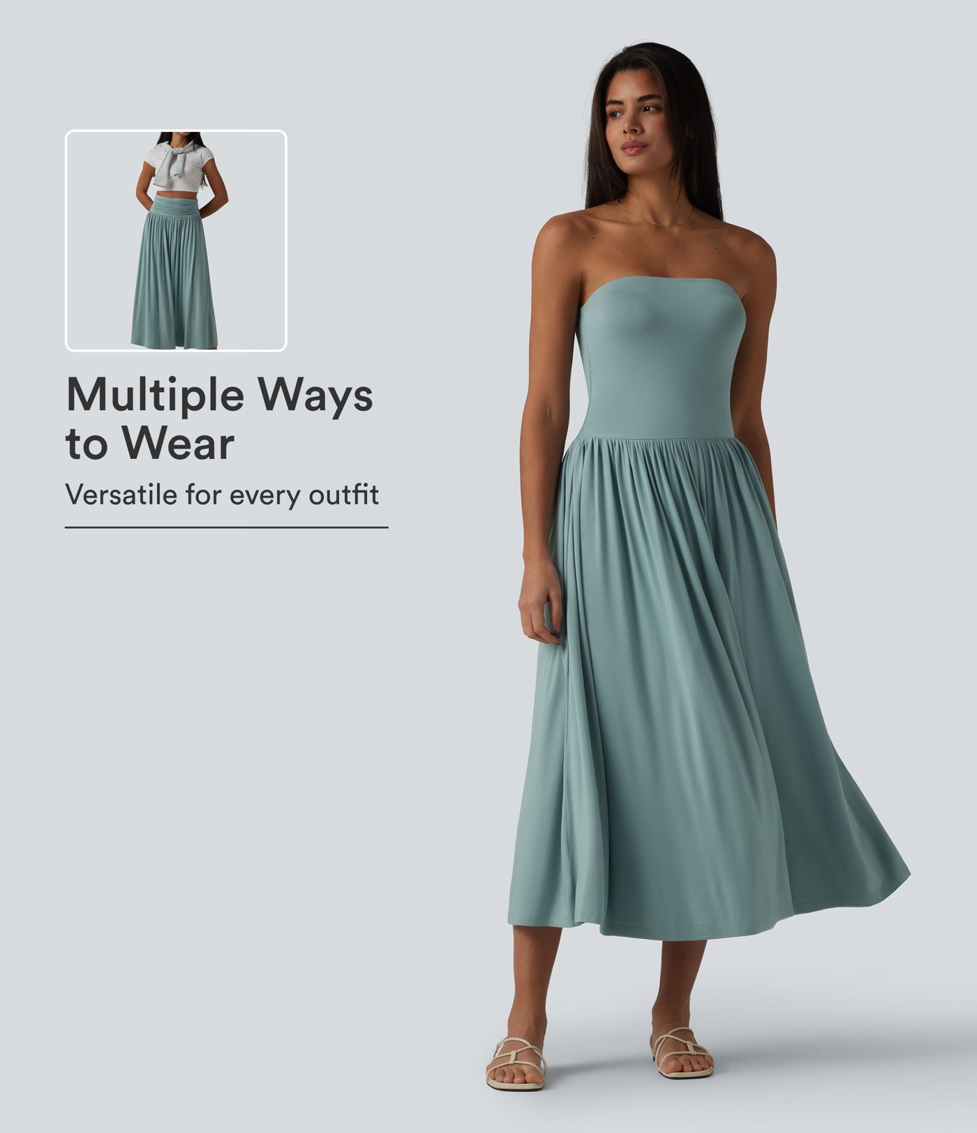 Tube Ruched Flowy Midi Casual Dress