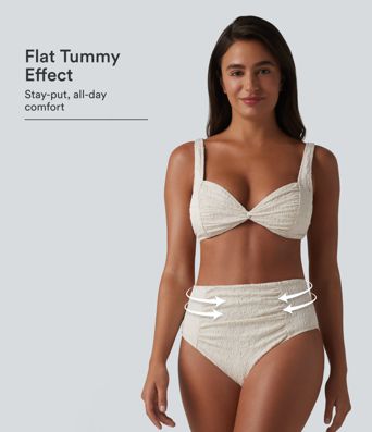 Adjustable Straps Twisted Ruched Tummy Control Jacquard Bikini Set Adjustable Straps Twisted Ruched Tummy Control Jacquard Bikini Set