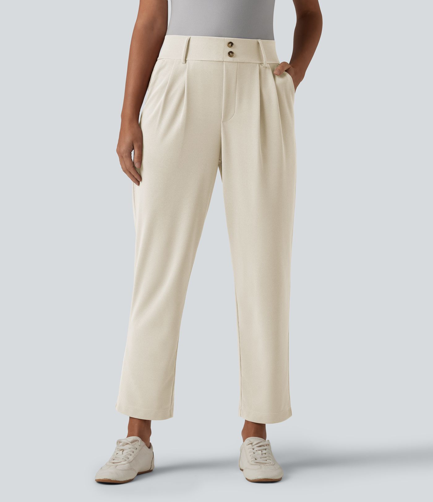 Halara Flex™ - Schmal zulaufende Bürohose mit hohem Bund, Seitentaschen und Waffelstoff