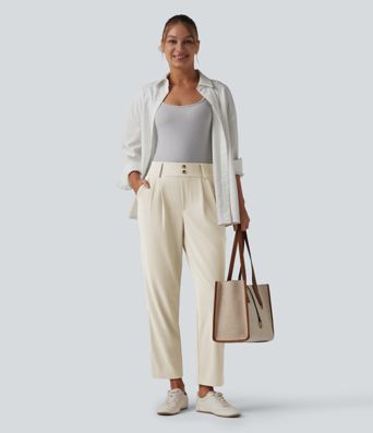 Halara Flex™ - Schmal zulaufende Bürohose mit hohem Bund, Seitentaschen und Waffelstoff