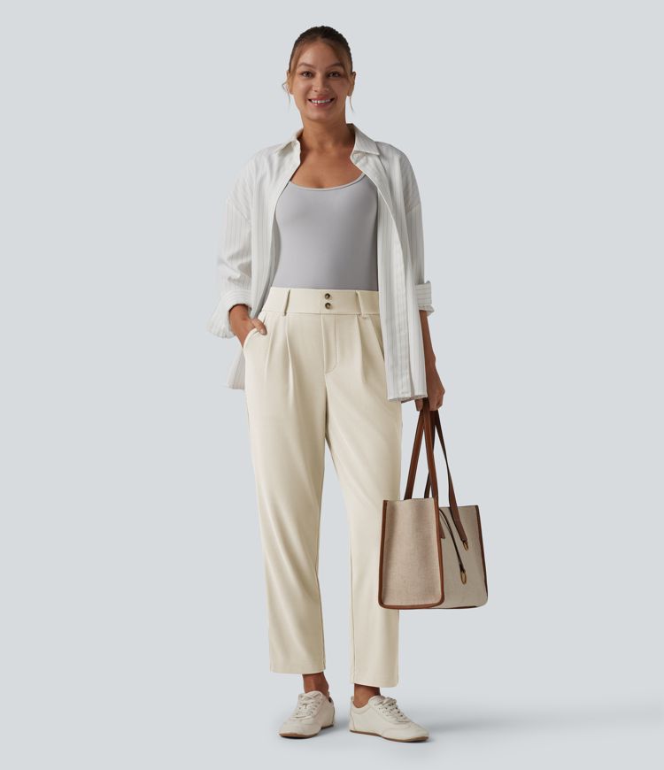 Halara Flex™ - Schmal zulaufende Bürohose mit hohem Bund, Seitentaschen und Waffelstoff