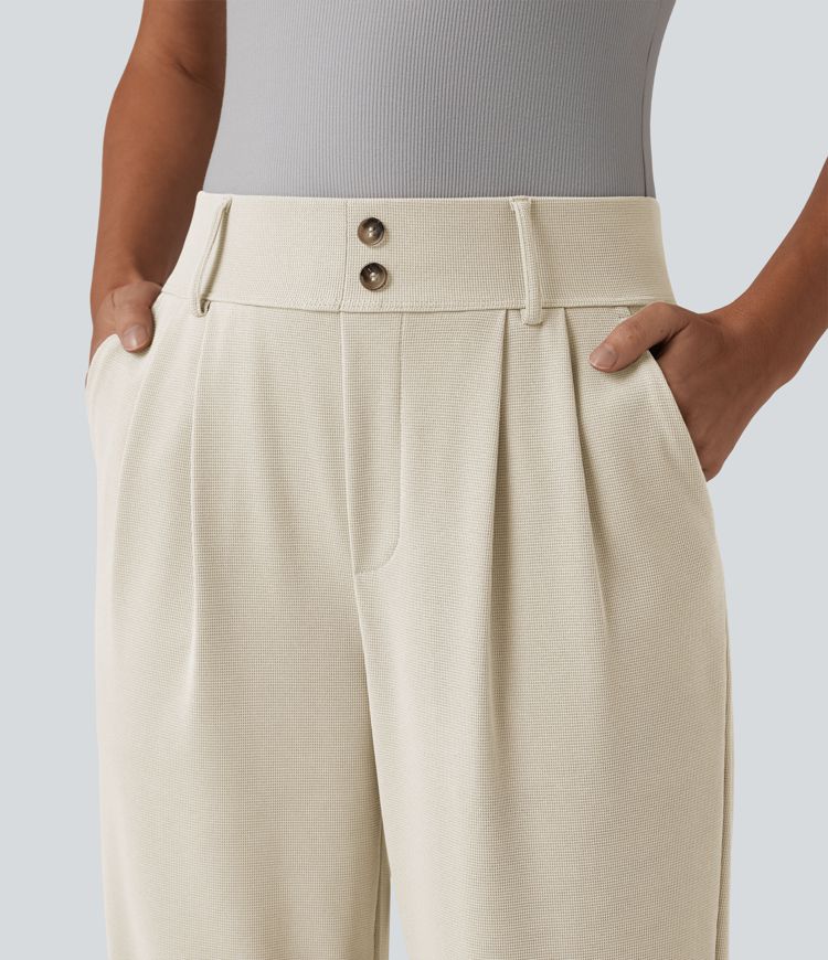 Halara Flex™ - Schmal zulaufende Bürohose mit hohem Bund, Seitentaschen und Waffelstoff