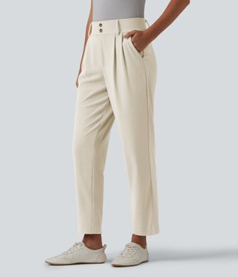 Halara Flex™ - Schmal zulaufende Bürohose mit hohem Bund, Seitentaschen und Waffelstoff
